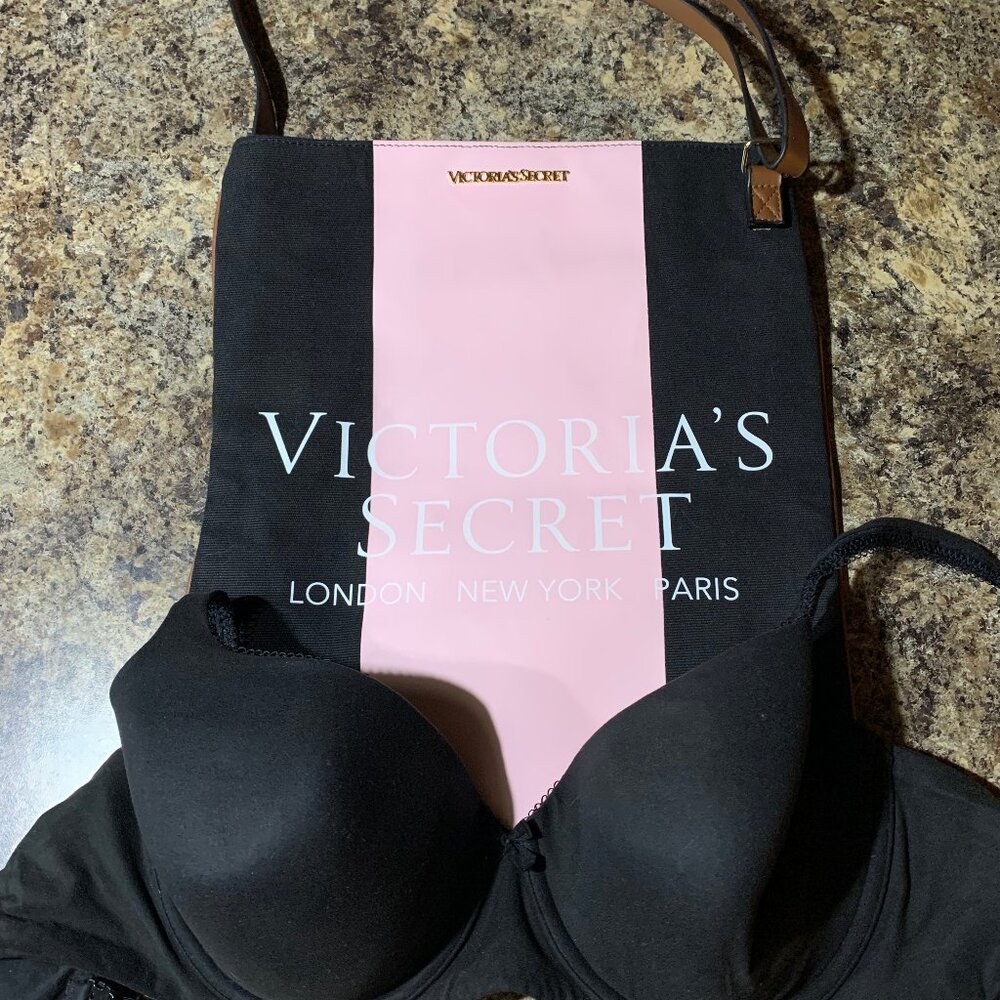 Victoria Secret Body By Victoria lined demi/bra, 36DD, VS pink/black bag/tote